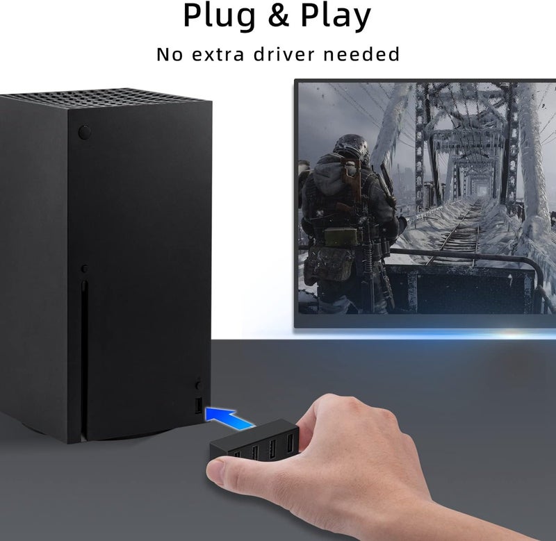 Mcbazel محور USB 2.0 4 منافذ لجهاز Xbox Series X/S، موزع USB عالي السرعة محمول، ملحقات توسيع متوافقة مع جهاز Xbox Series X/S - أسود - Image 5